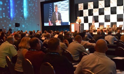 Mike LeVasseur of Keenan Auto Body speaking at the MSO Sympsosium at NACE. The event included many useful insights into the world of finance and consolidation.