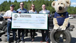 Presenting this year's donation to The Sunshine Foundation. From left: Ron Cayer of Rock City Auto Supply, Steve Fletcher of OARA, Heidi Spannbauer of The Sunshine Foundation and Andrew Horsman of OTS.