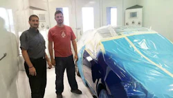 Scott Noseworthy of Fix Auto Ottawa Innes and Ken Hughes of Advance Automotive Solutions. Hughes, who runs a temp labour company for the collision business, has recently been pitching at Fix Auto Ottawa Innes.