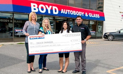 The Kelowna locations of Boyd Autobody & Glass made a large donation to the YMCA of Okanagan this year, thanks to funds raised by the company's annual Father's Day Car Show.