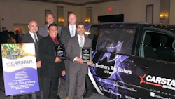 Presenting the van to Big Brothers Big Sisters of Peel. From left: Sam Saccoia, Jeff Moriarty, Robin Juns, Peter Chavez, and Daniela Bruno.