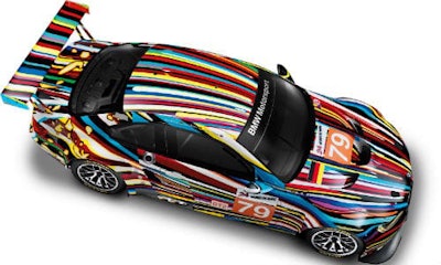BMW has hired two artists to paint 'art cars' this year. Above is the 2010 edition painted by Jeff Koons.