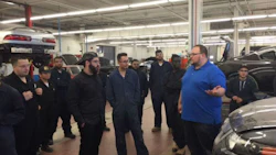 John Martinolich of Wedge Clamp (right) visited Centennial College to teach students how to use the school's new Wedge Clamp Chainless Anchoring System.