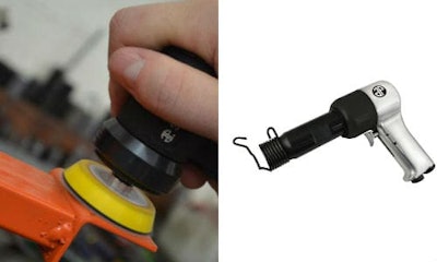 New entries from Astro Pneumatic. Left, the company's new sanding disc for its Micro Sanders. Right, the Shank Super Duty Air Hammer/Riveter.