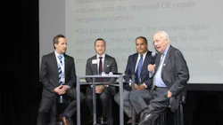 The insurer panel at CCIF. From left: Luc Ruest, Tony Mammone, Tony Sutera and moderator Larry Jefferies.