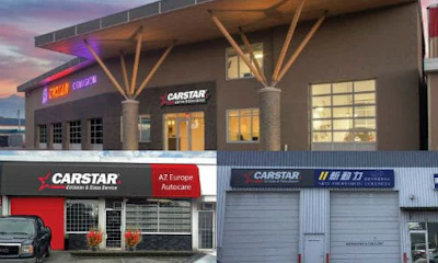 The new CARSTAR facilities in British Columbia. Clockwise, from top: CARSTAR Quality Assured Trojan, CARSTAR Richmond (New Profession) and CARSTAR North Burnaby.