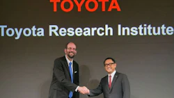 Gill Pratt (left) and Toyota's President Akio Toyoda at the launch announcement of TRI in 2015. Pratt heads up the Toyota Research Insitute (TRI), with the stated goal of developing vehicles that are incapable of crashing.