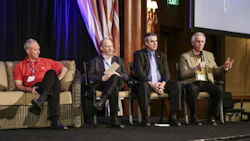 Some members of the VeriFacts Symposium panel discussion on autonomous vehicles: Erick Bickett, Founder & CEO, Fix Auto USA; Mike Anderson, President of Collision Advice; Mark Olson, COO, VeriFacts Automotive and George Avery of State Farm.