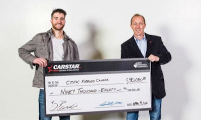 Calgary Flames Defenceman TJ Brodie and Mike Piper, CARSTAR Canada Western Region Director.