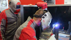 Andrew Newman of Fronius Canada performs a weld during the equipment demonstration.