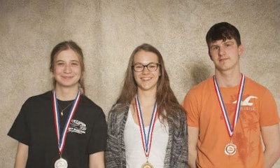 Manitoba medalists in the Car Painting competition. From left: Jessica Tomchuck, Ashley Weber and Nicola Gosselin.
