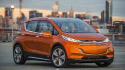 Chevrolet Bolts, like the one shown here, will form the self-driving taxi fleet.