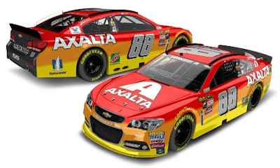 Two views of the No. 88 Axalta Chevrolet SS Show Car. The vehicle will be on display at Steve Lewis Auto Body as part of the lead-up to the IWK 250.