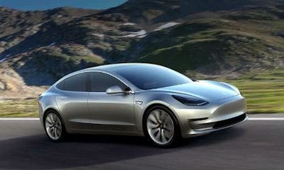 A Tesla 3, the new 'mass-market' version of the company's electric vehicle. Tesla has recently announced plans to produce 500,000 electric cars every year starting in 2018.