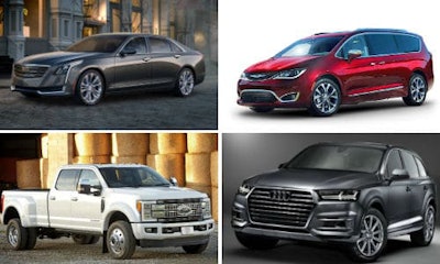 Major OEMs have committed training resources to NACE, including vehicle-specific training on (clockwise, from top left) the Cadillac CT6, the 2017 Chrysler Pacifica, the 2017 Ford F-Series Super Duty and the 2017 Audi Q7 Hybrid.