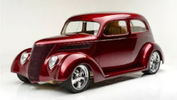 Last year's top winner, a 1933 Chevy Custom Roadster. Owned by Greg Meyer, the car was painted by Ben Conley us KD2000 primer, Zenith Gold base styling, Tengerine kandy styling and topped with USC01 clear.