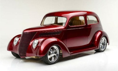 Last year's top winner, a 1933 Chevy Custom Roadster. Owned by Greg Meyer, the car was painted by Ben Conley us KD2000 primer, Zenith Gold base styling, Tengerine kandy styling and topped with USC01 clear.