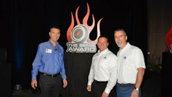 The 2015 SEMA Award for Hottest Car for the Ford Mustang, Hottest Truck for the Ford F-Series and Hottest Sport Compact for the Ford Focus was presented by SEMA President and CEO Chris Kersting (left) to Global Director Ford Performance Dave Pericak (centre). The SEMA Award for Hottest 4x4-SUV went to Jeep for the Jeep Wrangler, and was presented to Pietro Gorlier (right), head of Mopar.