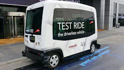 A ten-seater driverless car on its test run in Dubai, United Arab Emirates earlier this year. An Asian automotive firm is expected to launch a similar fleet in Singapre next year.