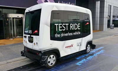 A ten-seater driverless car on its test run in Dubai, United Arab Emirates earlier this year. An Asian automotive firm is expected to launch a similar fleet in Singapre next year.