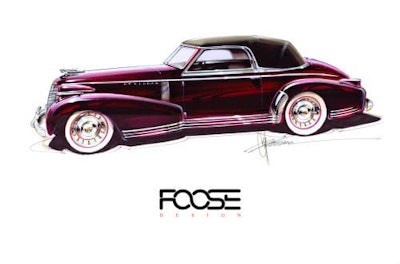 Rendering of the 1939 Cadillac Coupe restyled by Chip Foose and painted with Glasurit 90 Line. The car will be officially unveiled at the 2016 SEMA Show.