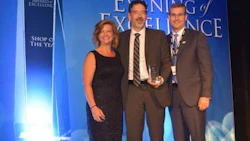 Gary Laschuk of CSN-Reflections accepts the award for CSN Shop of the Year from Alberta Regional Manager Kari Barton and Manager of Network Performance Mark Roesch (right).