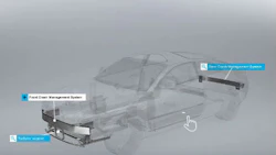 A view of the interactive module from Constellium, showing crash management systems. Each tab can be clicked for more information and a deeper view of the system in question.