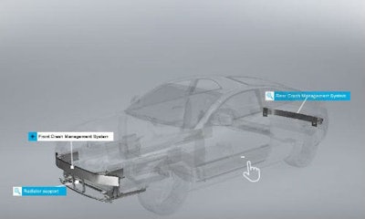 A view of the interactive module from Constellium, showing crash management systems. Each tab can be clicked for more information and a deeper view of the system in question.