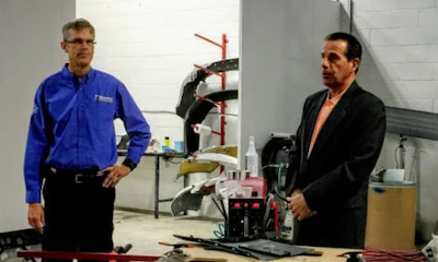 Kurt Lammon of Polyvance and Dan Dominato of Precision Marketing at Collision 360's training centre in Toronto for a recent training session on plastic welding.