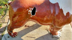 Shop owner John Dixon stepped up to offer free repairs when dandals damaged this bulldog statue at his local dog park.
