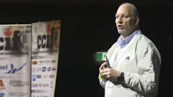 Mike Anderson of Collision Advice on stage at CCIF Toronto in 2016. Anderson will return for the next meeting of CCIF Toronto to lead a panel discussion on calibration and scanning.