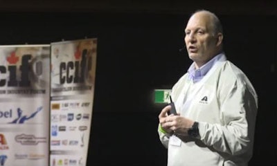 Mike Anderson of Collision Advice on stage at CCIF Toronto in 2016. Anderson will return for the next meeting of CCIF Toronto to lead a panel discussion on calibration and scanning.