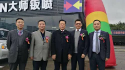 At the grand opening of Fix Auto Guilin, from left: Liu Xiaobing, CEO Twinway; Liu Xiaofeng, owner/operator; Wang Fengling, Vice Secretary General, CAMRA; Desmond Chan, Global Strategic Development - Asia, Fix Auto World; Frank Liu, President, Fix Auto China.