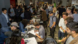 The crowd watches as design contestants engage in a sketch competition at the 2016 Middlecott Sketchbattle Los Angeles presented by BASF.