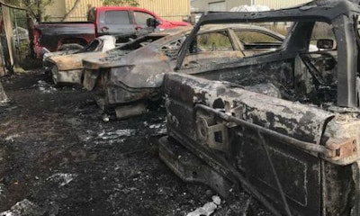 A fire at Quality Collision Repair damaged nine vehicles. Photo by Gabriella Canales for the Victoria Advocate.