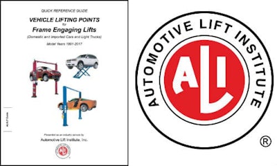 ALI’s revised 2017 lifting points guide includes information on 2017 model year vehicles, as well as a new section on safe lifting suggestions.
