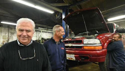 Jerry Greeff, left, the owner of One Stop Auto Service, has donated his business to Vehicles for Change, a non-profit organization. Photo by Amy Davis/Baltimore Sun.