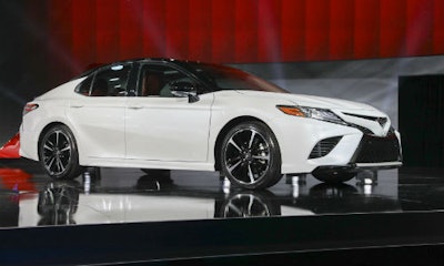 The new 2018 Camry was unveiled at NAIAS. The vehicle has an aluminum hood, but otherwise depends on high-strength steel for lightweighting. The new car will also be available with a two-tone paint job.