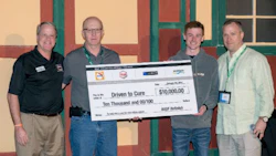 BASF presents a $10,000 cheque to Andrew and Bruce Lee of Driven to Cure. From left: Bruce Lee of DTC, Marvin Gillfillan of BASF, Andrew Lee of DTC and Dan Bihlmeyer of BASF.