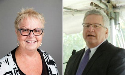 Gail Smyth, Executive Director of Skills Ontario and Marc Neeb, Chief Human Resources Officer for Magna International. Magna has announced it will support the 2017 Ontario Skills Competition with an investment of $100,000.