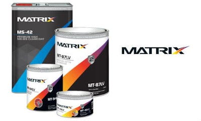 The new labels identify product categories with colour. Blue represents clearcoats, red is for primers, grey highlights ancillary items and all FX Series products are marked with a bright green ribbon.