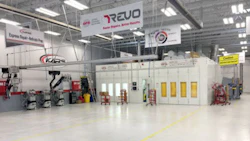 The double Ultra XR booth at Kirmac’s Coquitlam–Schoolhouse location. The double booth allows cars to be painted on one side while coatings and filler are cured on the other.