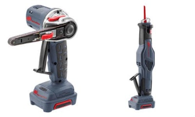 Ingersoll Rand has introduced two new entries in the IQV12 Series, a belt sander (left) and a reciprocating saw.