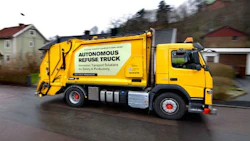 Volvo's autonomous garbage truck, currently under development. The truck would still have a human operator to teach it the route and to actually pick up the garbage.