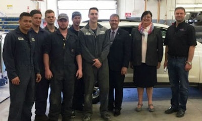 Students and instructors from Saskatchewan Polytechnic recently came together with executives from SGI to celebrate a partnership that sees SGI provide the school with total loss vehicles.