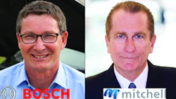 Left: Stefan Schmitt, Vice President of Engineering and Product Area Diagnostics at Bosch Automotive Service Solutions. Right: Jack Rozint, Vice President of Sales and Service at Mitchell International. Mitchell and Bosch have recently announced a collaboration on scanning technology.