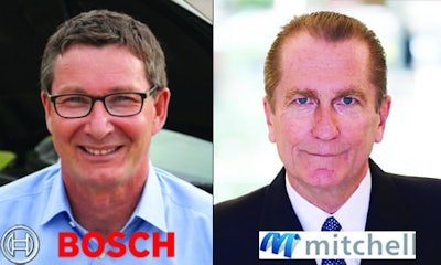 Left: Stefan Schmitt, Vice President of Engineering and Product Area Diagnostics at Bosch Automotive Service Solutions. Right: Jack Rozint, Vice President of Sales and Service at Mitchell International. Mitchell and Bosch have recently announced a collaboration on scanning technology.