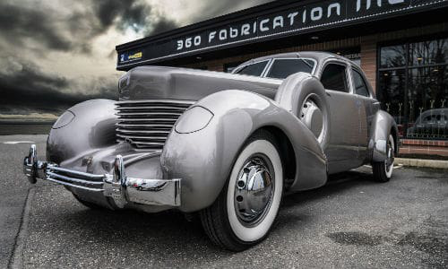 The restored 1937 Huey Long Cord. The vehicle possesses distinctive styling and boasts technological advancements that wouldn’t be seen in many vehicles until the 1960s.