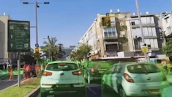 A representation of how Cortica's AI sees the world. Cars are in green, pedestrians in red. Cortica's system takes in all the data from the sensors, processes the images, clusters them and tags them with data that has already been defined.