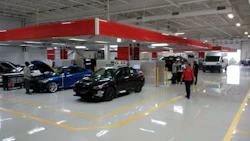 Inside the new home of European Autobody in Woodbridge, Ontario. The facility’s move included the installation of new equipment and processes from Symach.